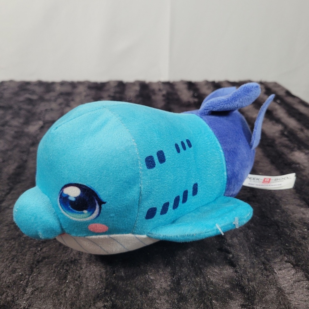 Peek-A-Boo Toys Blue Dolphin Whale Plush Anime Eyes BMI Stuffed Animal Toy